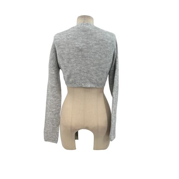 For Love & Lemons Emery Knit Crop‎ Top Cardigan Sweater Gray Size XXS - Picture 7 of 12